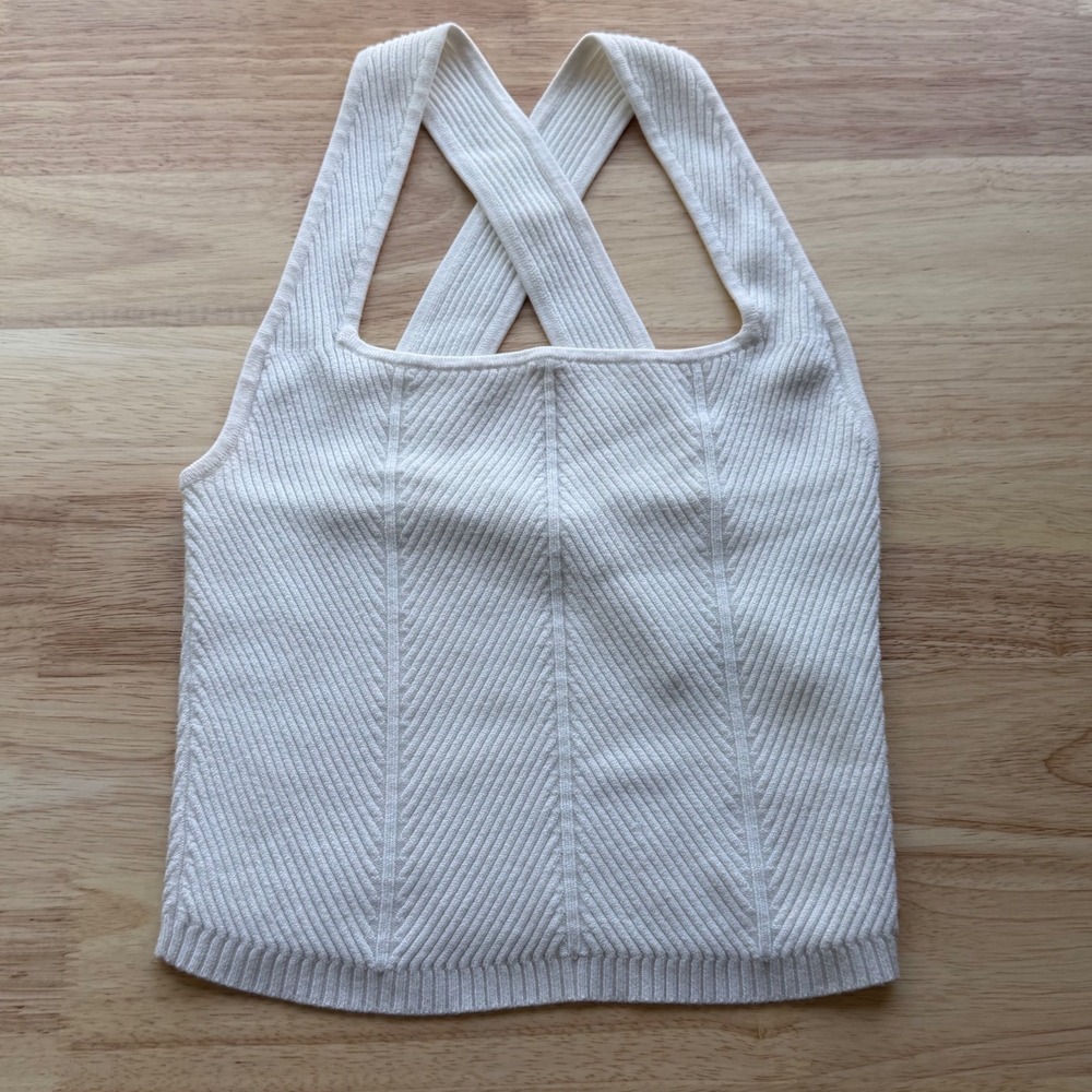 Abercrombie & Fitch Ribbed Sweater Tank Off-White Chevron Cross Back Womens XS